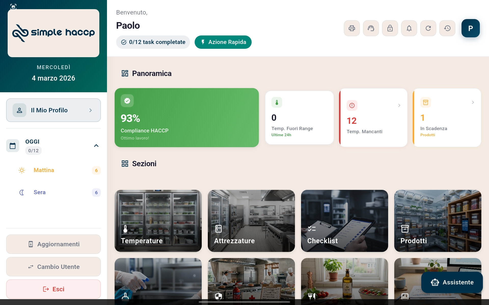 Dashboard SimpleHACCP con punteggio di conformità in tempo reale